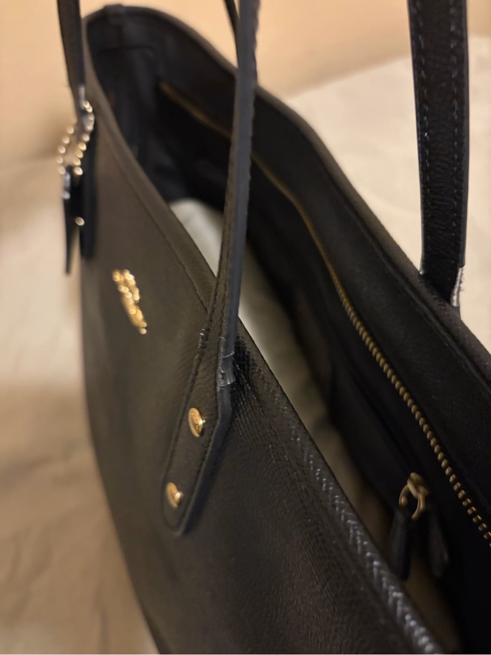 COACH Black Leather Tote Bag with Gold Hardware - Picture 7 of 12